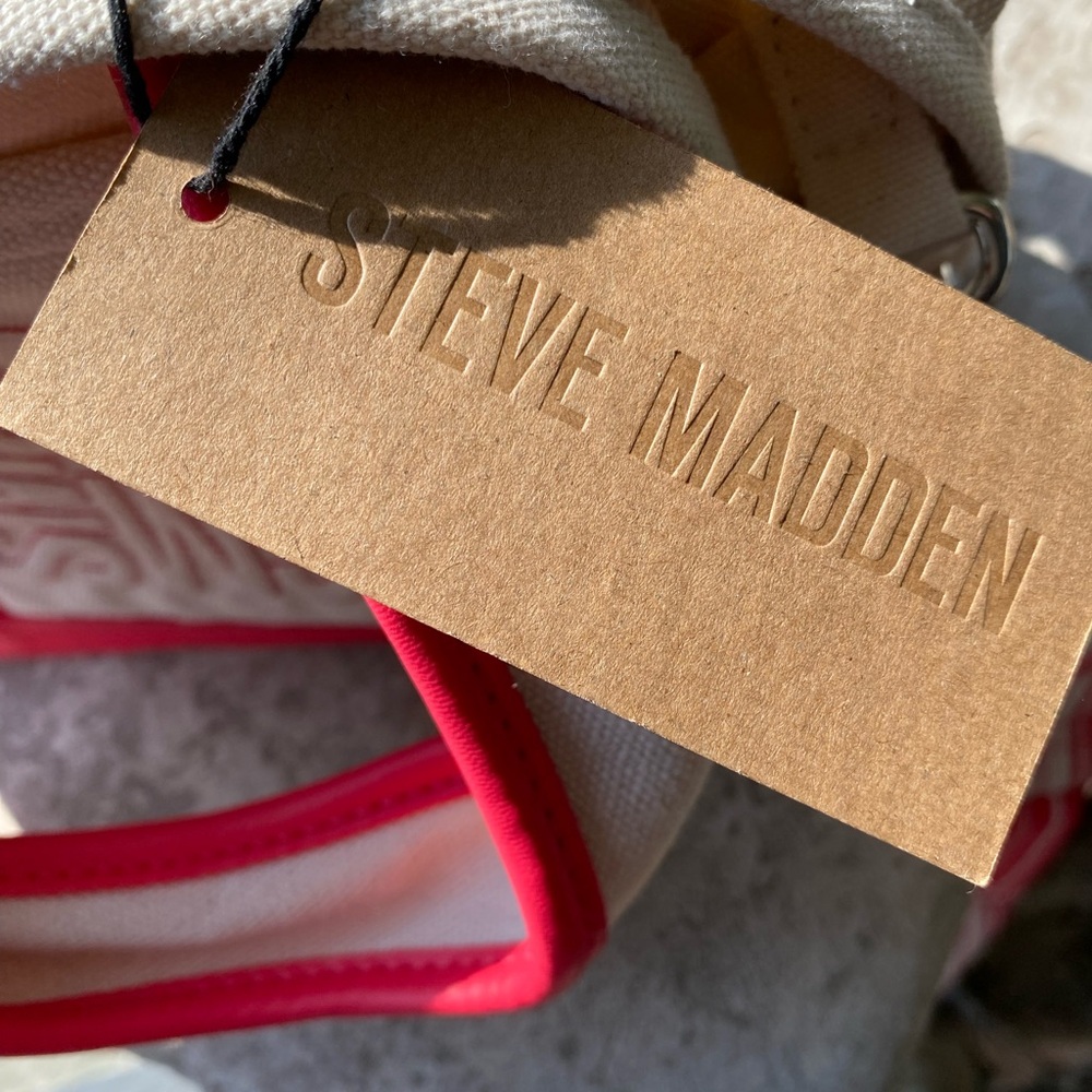 STEVE MADDEN Chic Cream and Pink Quilted Tote Bag WITH POUCH NWT - Picture 6 of 12